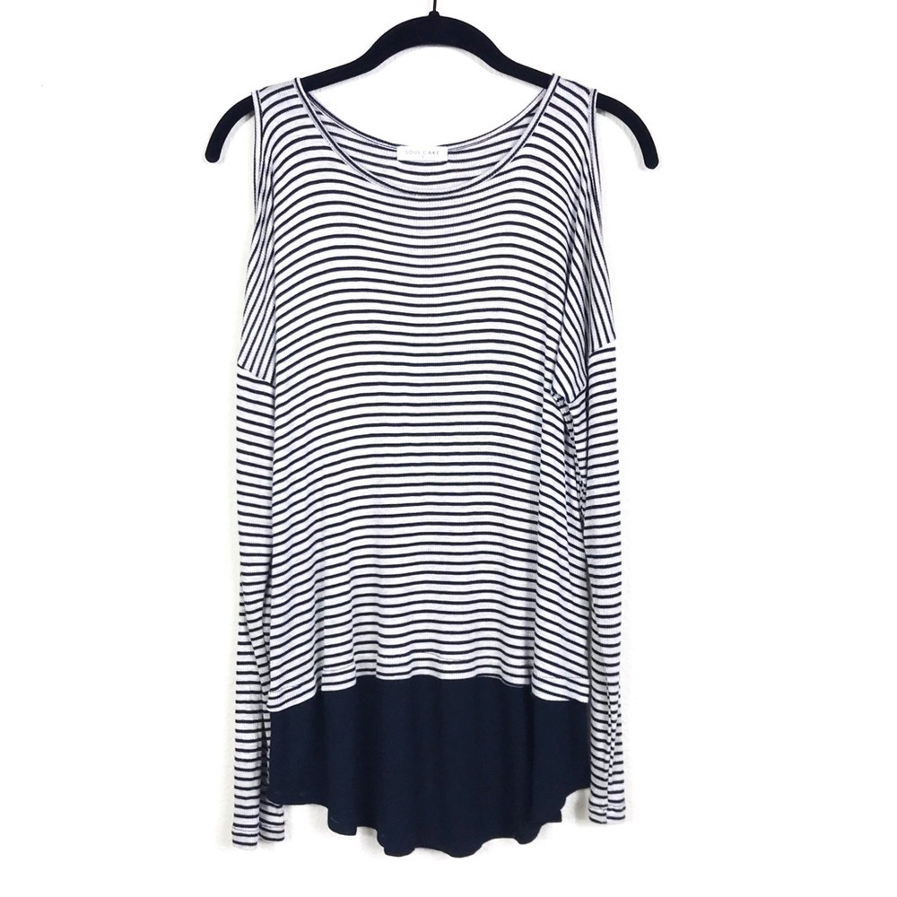 Soul Cake Striped Cold Shoulder Contrast Hem Top S